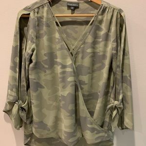 New No tags sheer camouflage blouse long sleeves